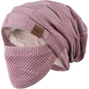 Men & Women D8 Pink Winter Warm Knit Slouchy Skull Cap with Face Cover